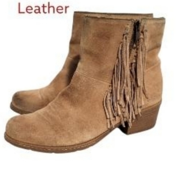 b.o.c Born Leather Fringe Western Cowgirl Ankle Boot Bootie Shoe Tan Women 9 - Picture 4 of 9